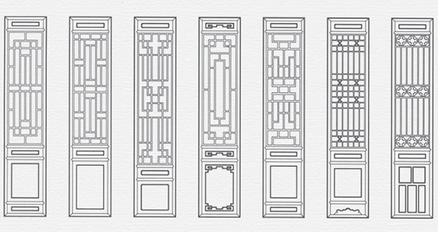 瓦房店常用中式仿古花窗图案隔断设计图