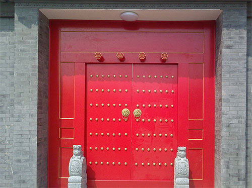 瓦房店中国传统四合院系列朱红色中式木制大门木作